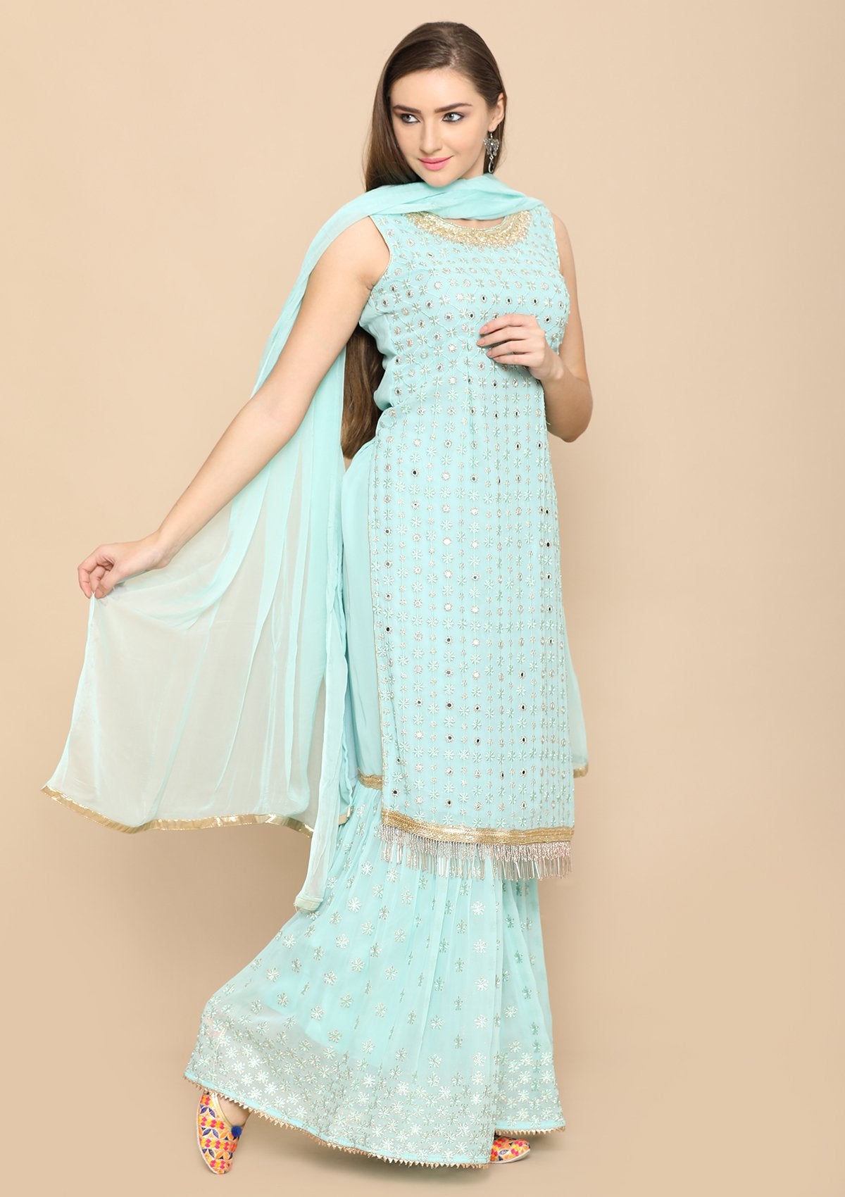 Sky Blue Thread Work Designer Salwar Suit-Koskii