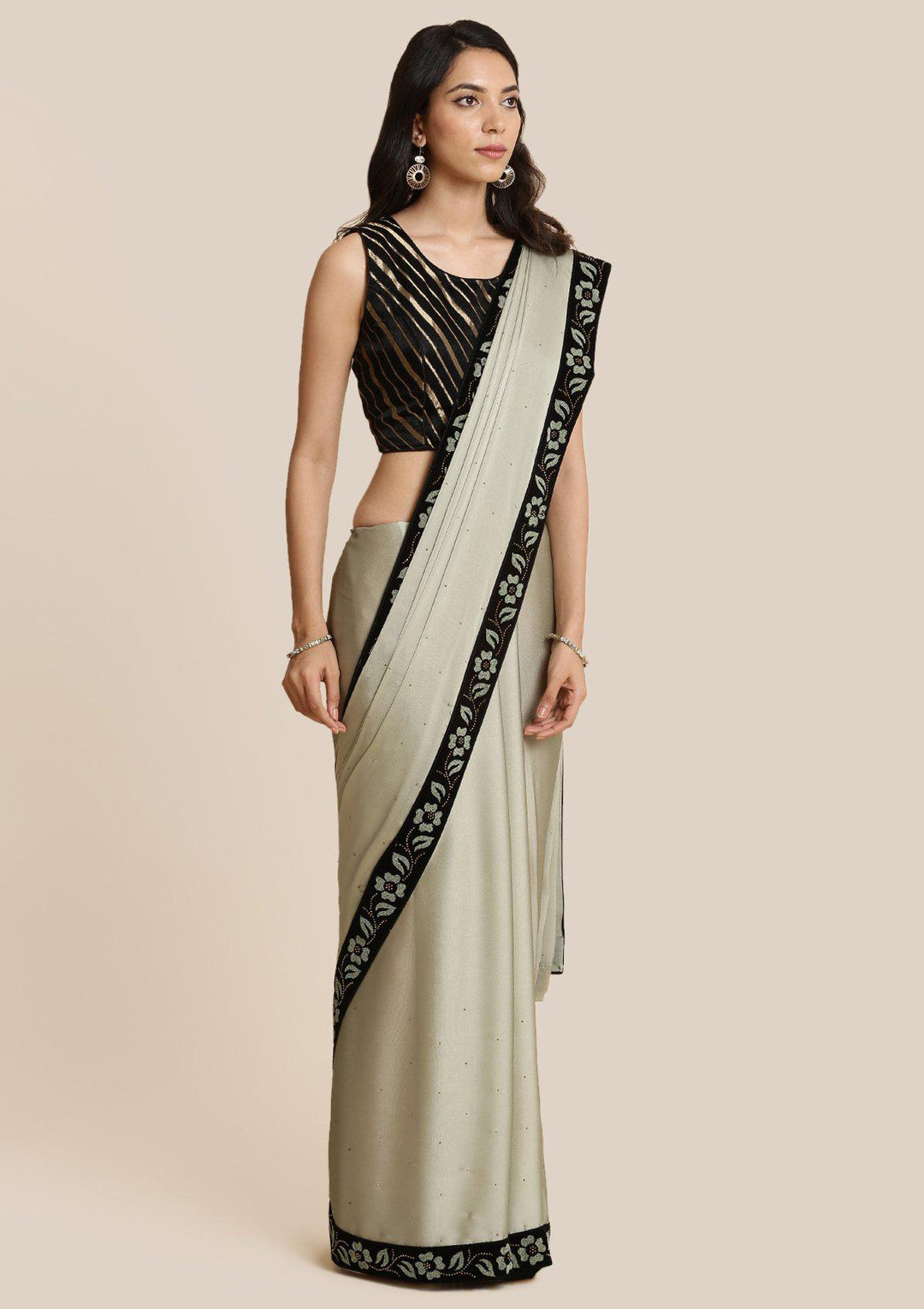 Pista Green Swarovski Georgette Designer Saree-Koskii