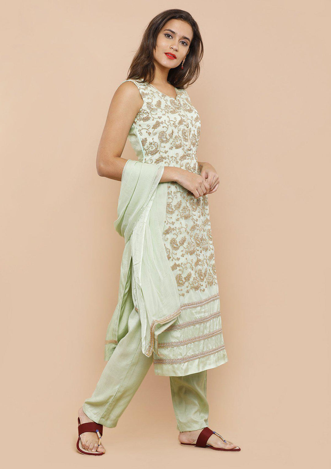 Sea Green and Gold Designer Salwar Suit-Koskii