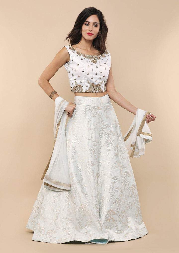 Light Blue Brocade Designer Lehenga-Koskii