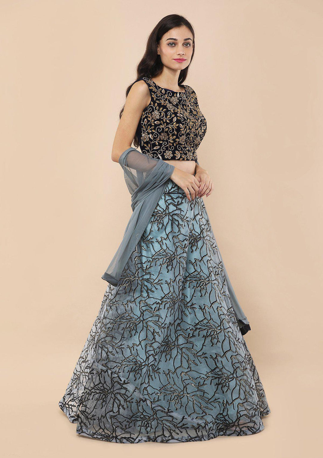 Koskii Teal Green Lehenga-Koskii