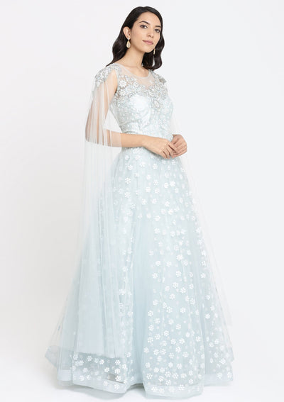 Sea Green Sequins Net Designer Gown-Koskii