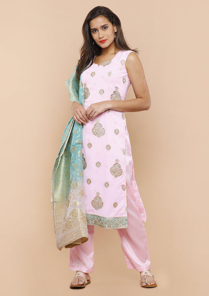 Pink and Blue Embellished Designer Salwar Suit-Koskii