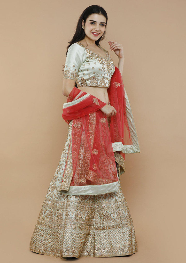 koskii green and gold silk bridal lehenga-Koskii