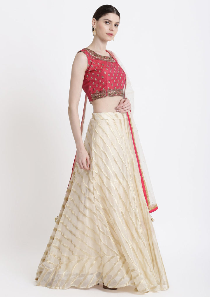 Cream Cutdana Net Designer Lehenga-Koskii