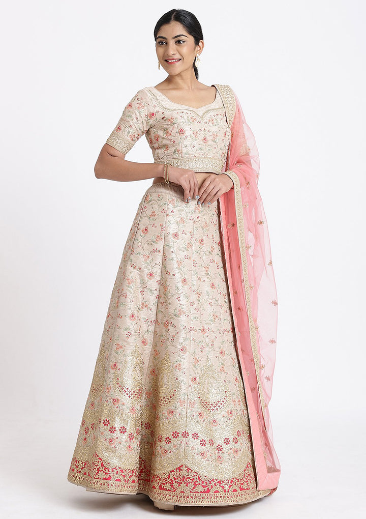 Cream Gota Patti Rawsilk Designer Lehenga-Koskii