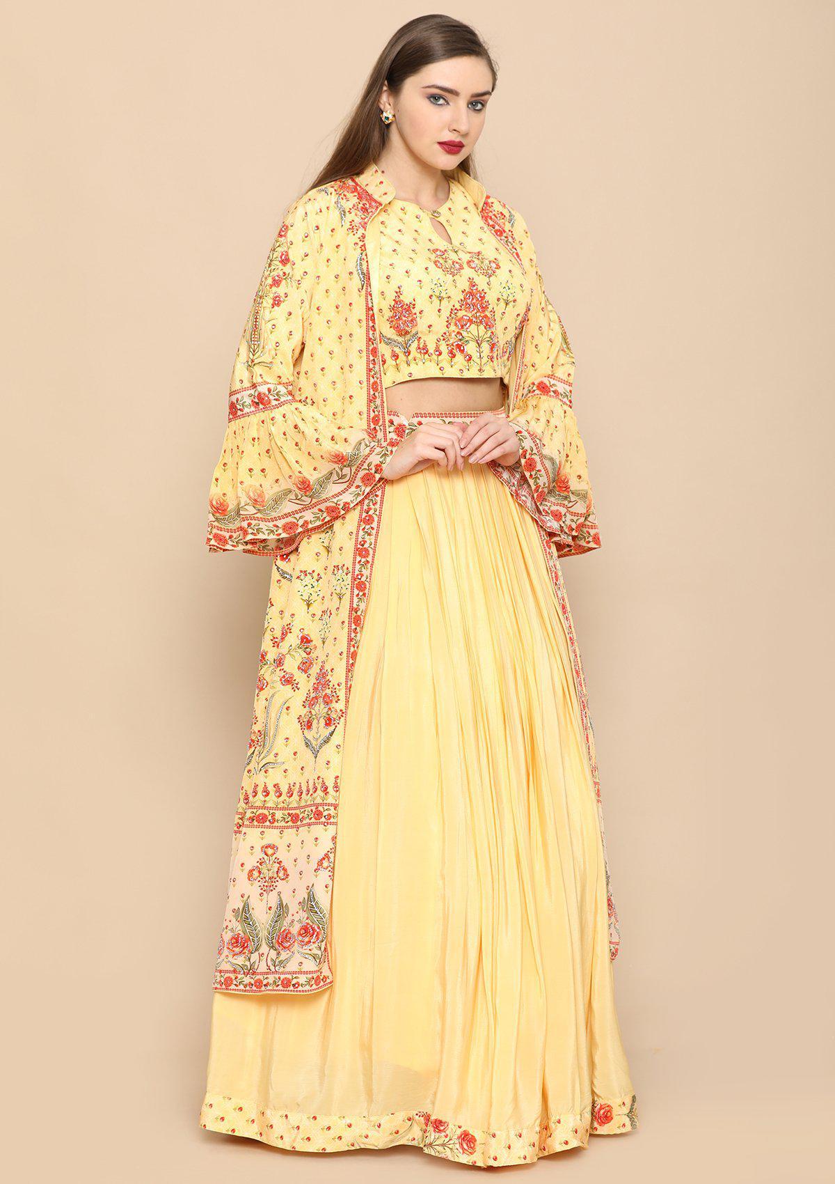 yellow printed designer indo western-Koskii
