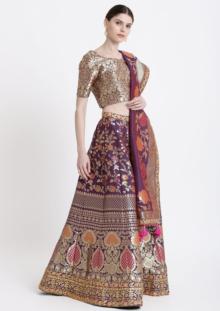 Navy Blue Gotapatti Banarasi Designer Lehenga-Koskii