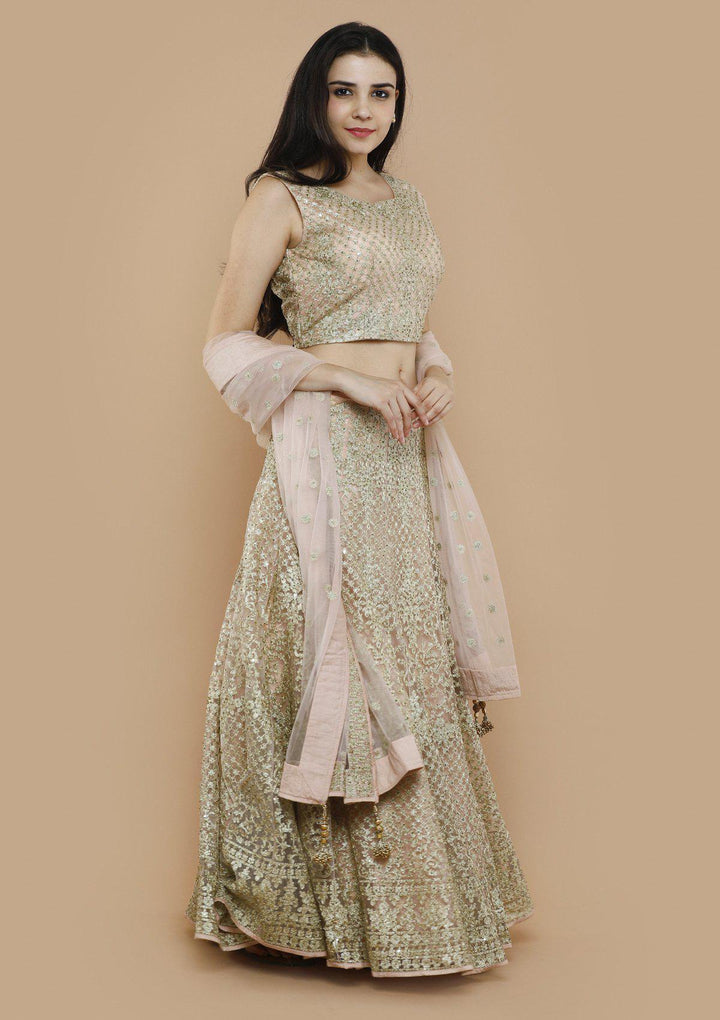 Peach Net Thread Work Designer Lehenga-Koskii