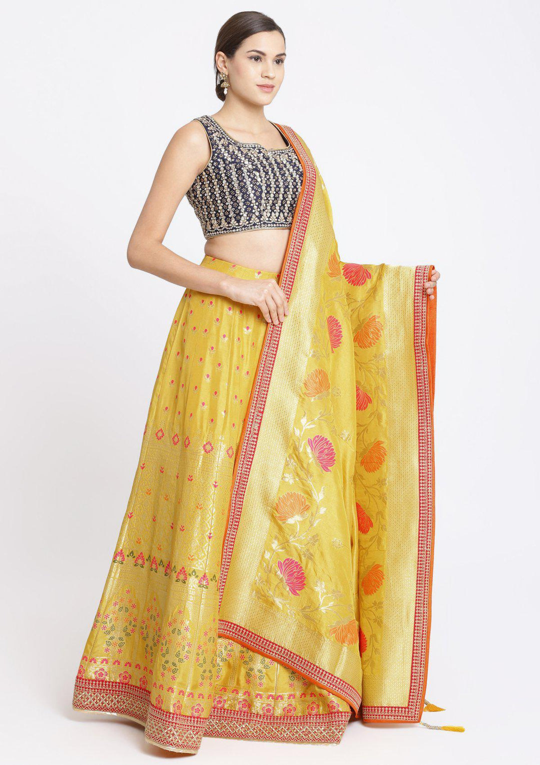 Yellow Gotapatti Brocade Designer Lehenga-Koskii