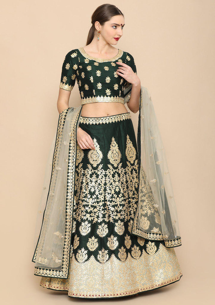 Bottle Green Gota Patti Net Designer Lehenga-Koskii