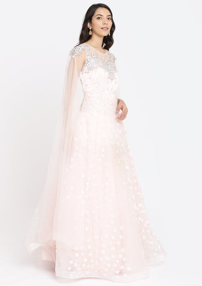 Baby Pink Sequins Net Designer Gown-Koskii