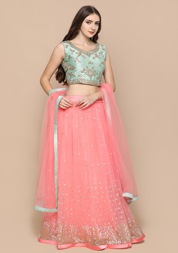 Pink Stone Work Silk Designer Lehenga-Koskii