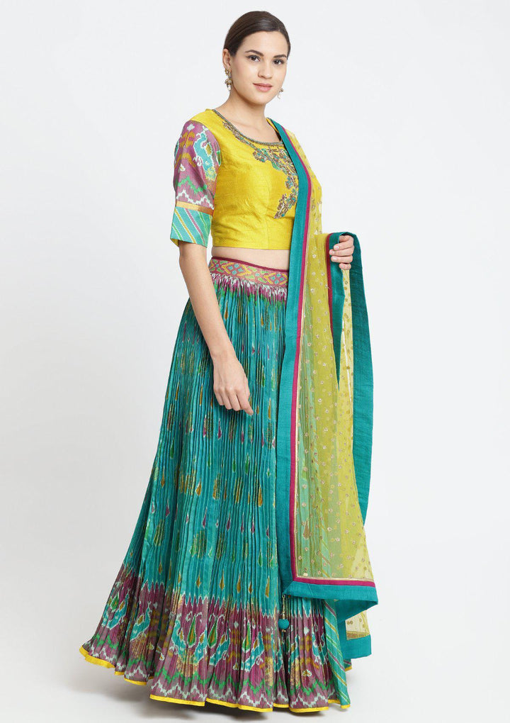 Blue Green Zardosi Rawsilk Designer Lehenga-Koskii