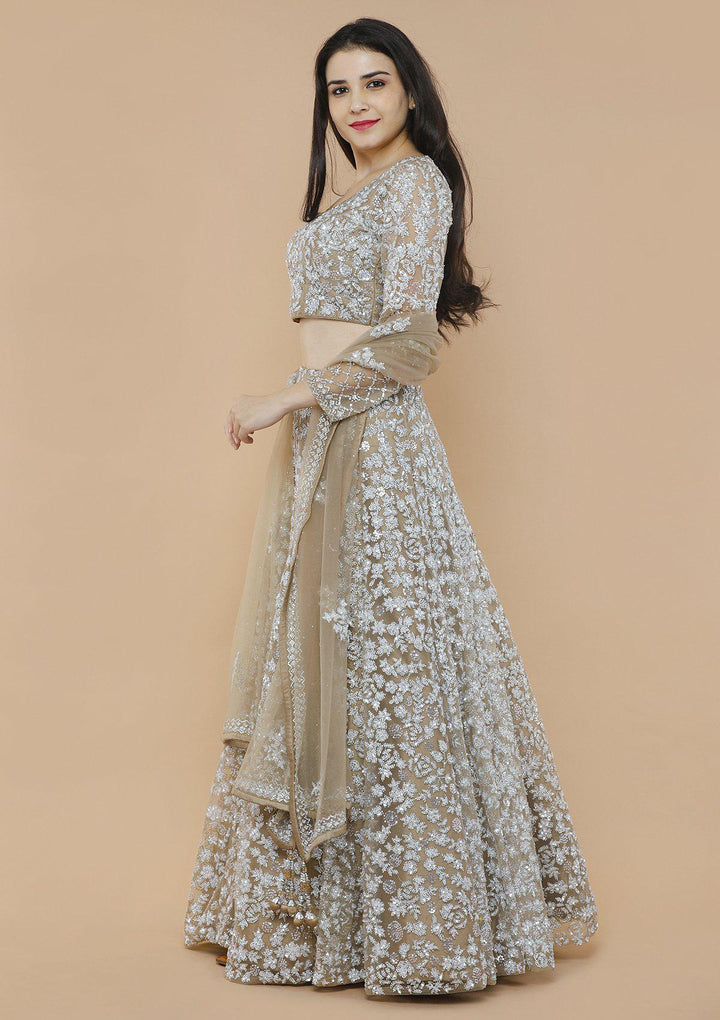 Sparkling Silver Embellished Designer Lehenga-Koskii