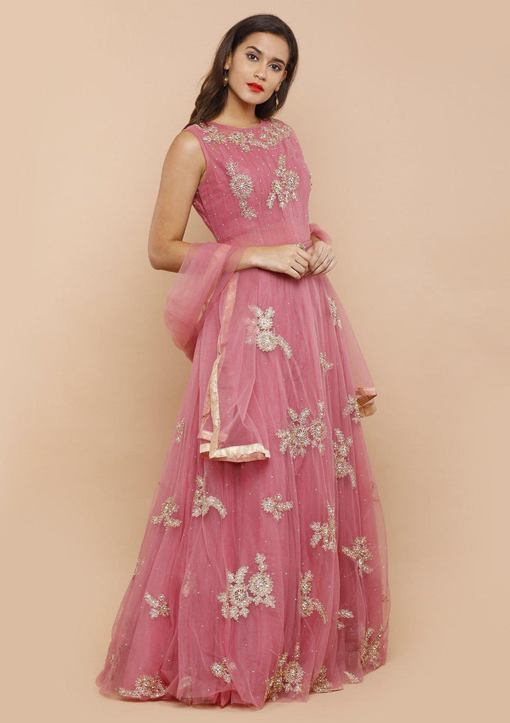 koskii dusty rose floral net gown-Koskii