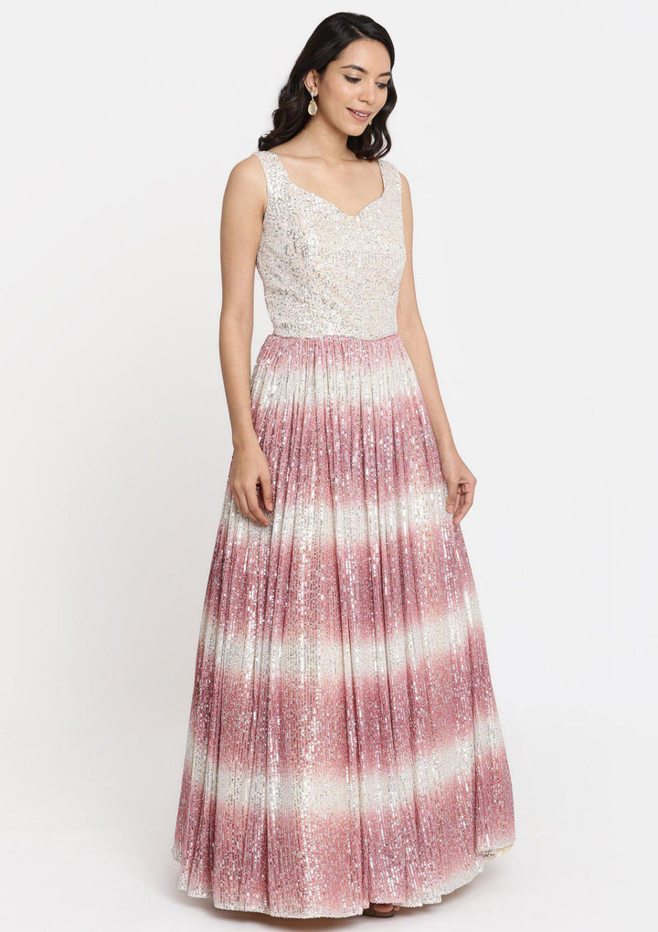 Onion Pink Sequins Net Designer Gown-Koskii
