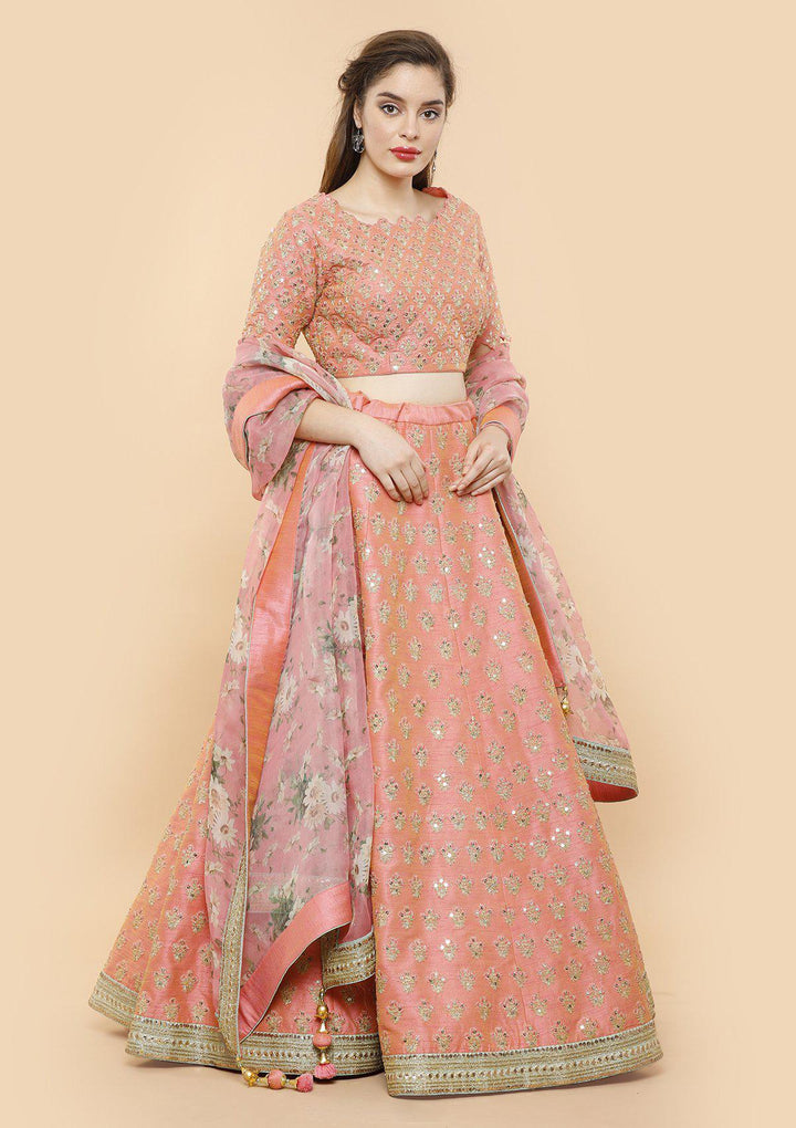 koskii peach raw silk bridal lehenga-Koskii