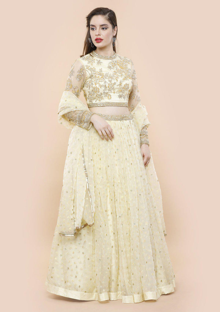 Koskii lemon yellow sparkling lehenga-Koskii