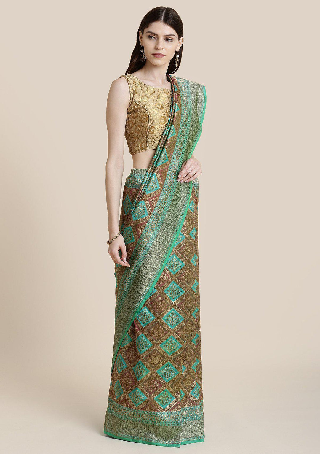Green Zariwork Banarasi Designer Saree-Koskii