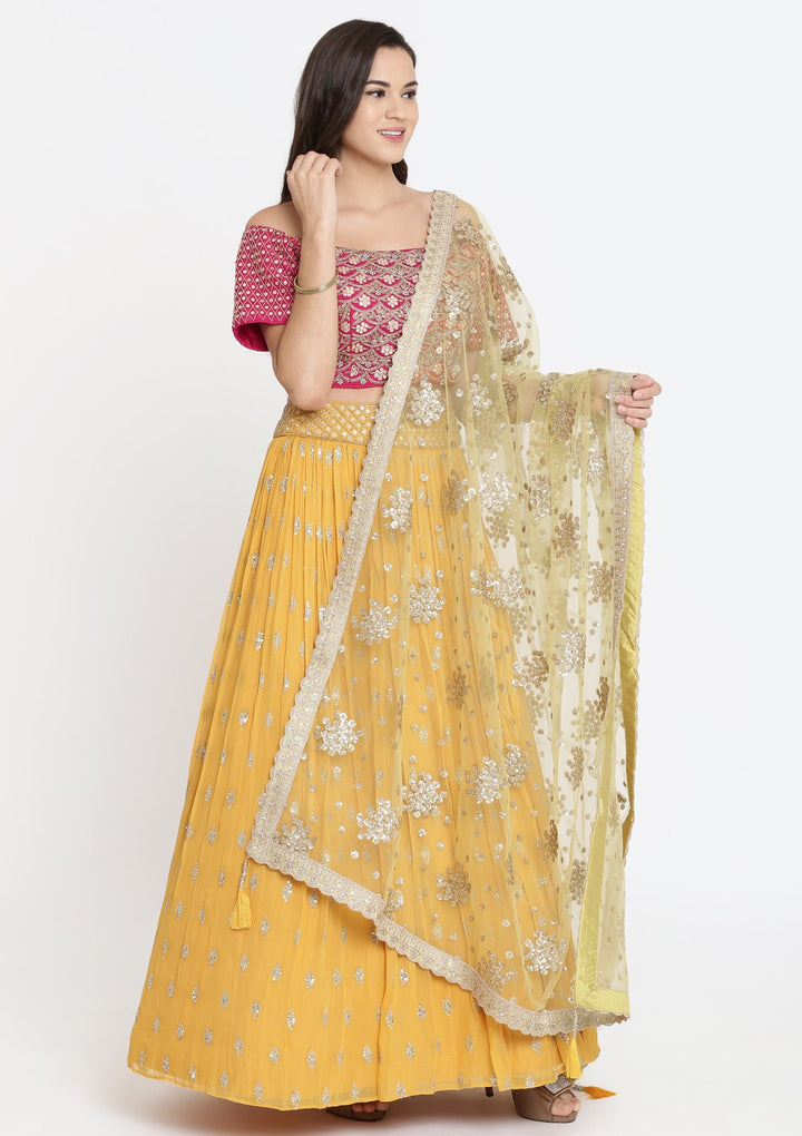 Yellow Cutdana Georgette Designer Lehenga-Koskii