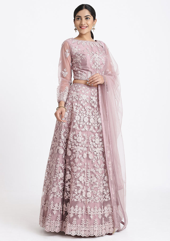 Mauve Threadwork Net Designer Lehenga-Koskii