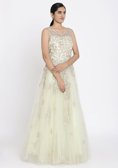 Pista Green Gotapatti Net Designer Gown - koskii