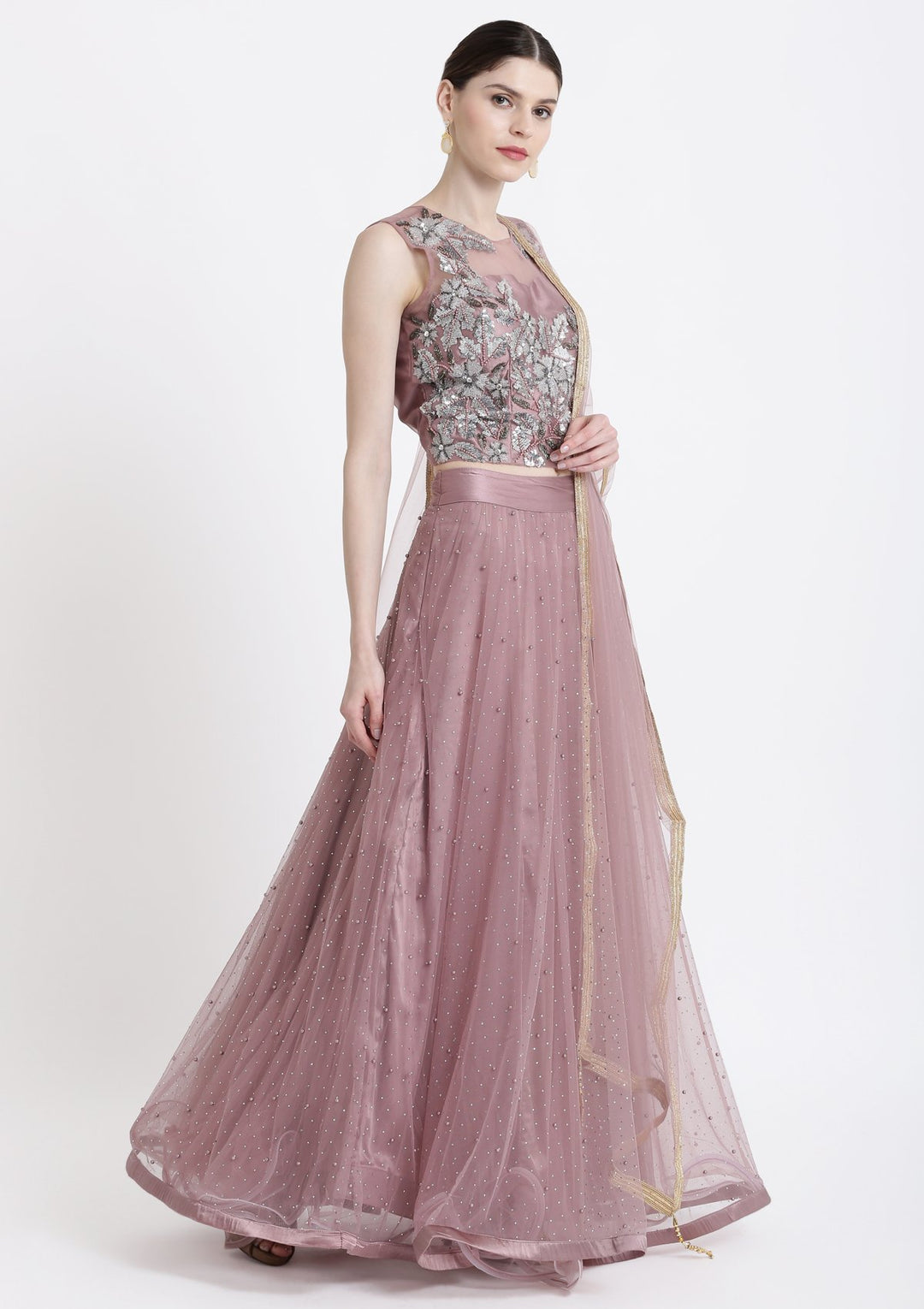 Mauve Sequins Net Designer Lehenga-Koskii