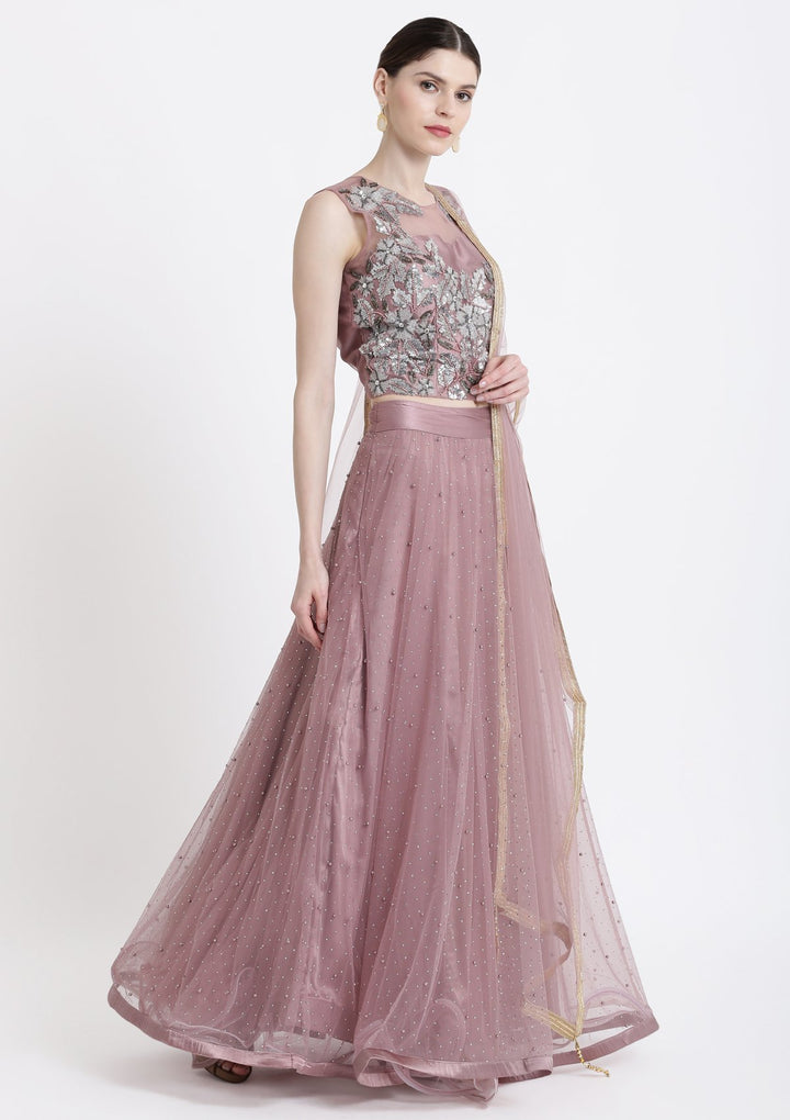 Mauve Sequins Net Designer Lehenga-Koskii