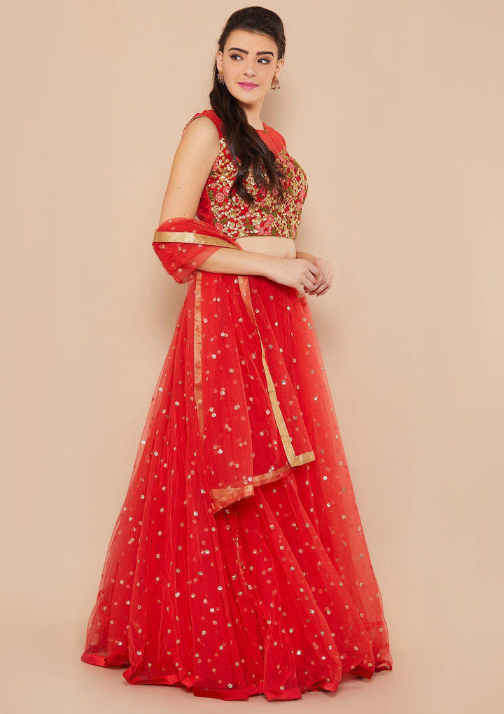 Crimson Zariwork Net Designer Lehenga-Koskii