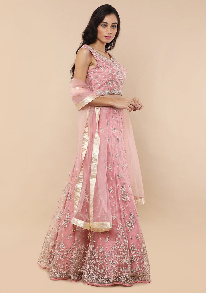 Pink Zari Work Silk Designer Lehenga-Koskii