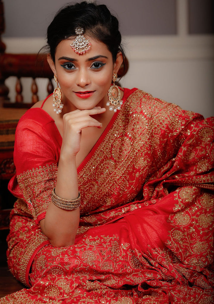 Fuschia ZariWork Rawsilk Designer Saree-Koskii