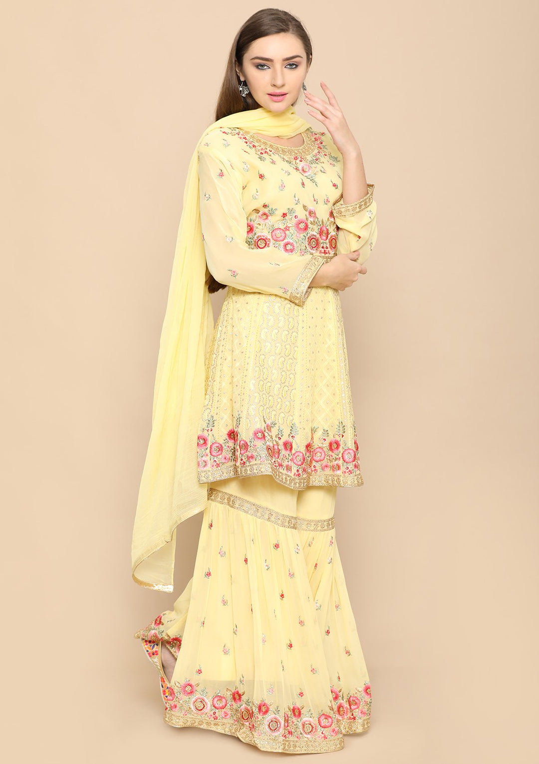 Yellow Thread Work Net Designer Sharara-Koskii
