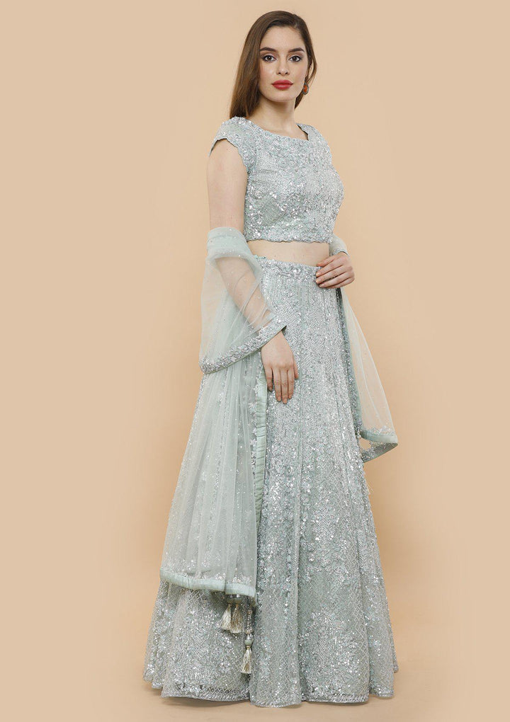 koskii sky blue sequined bridal lehenga-Koskii