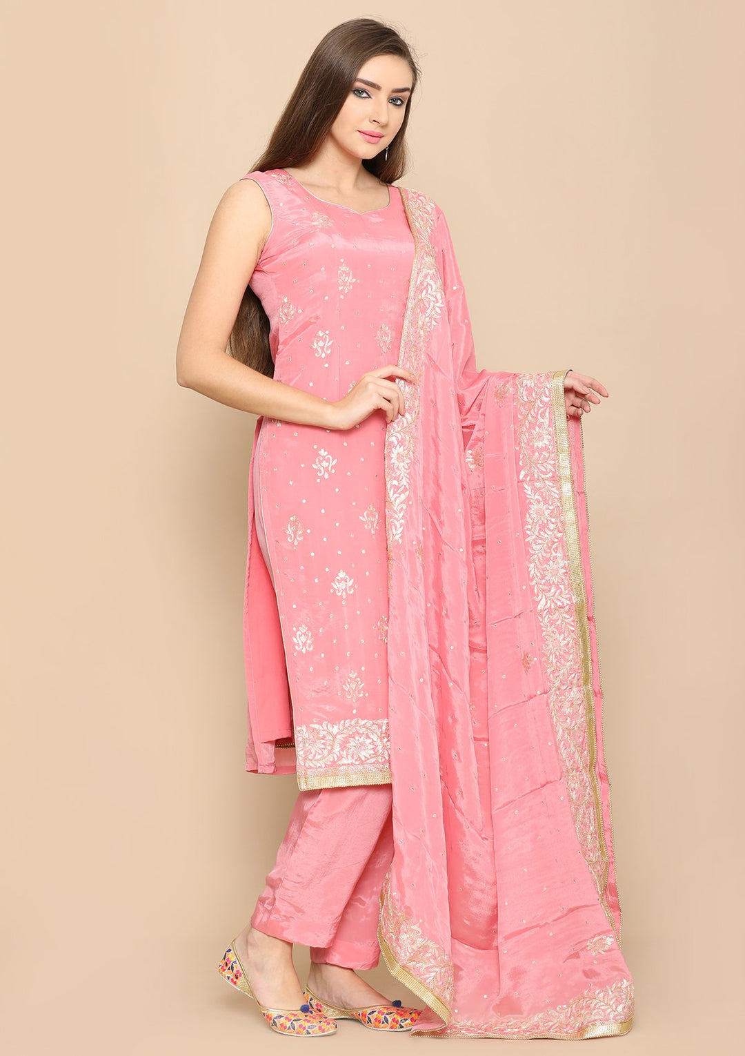 Pink Zari Georgette Designer Salwar Suit-Koskii