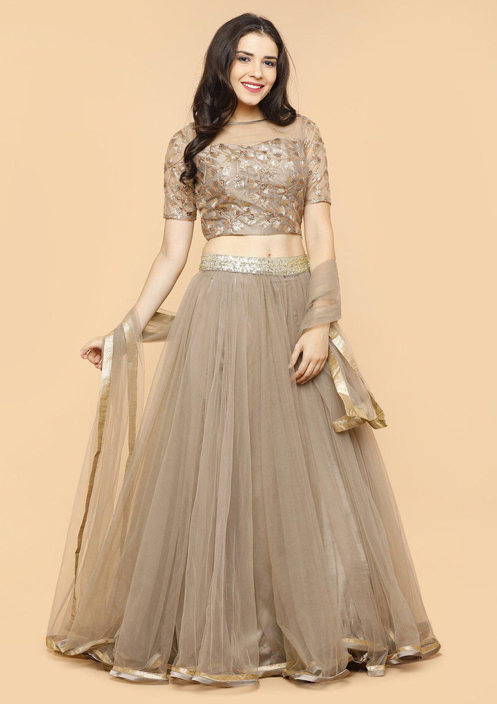 Koskii silver grey net Lehenga-Koskii