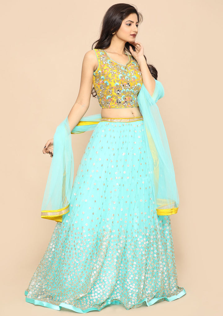 Green Cutdana Net Designer Lehenga-Koskii