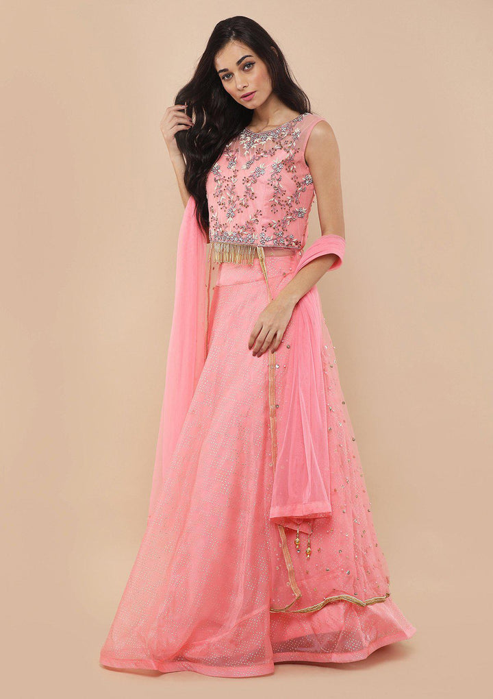 Light Pink Cutdana Work Silk Designer Lehenga-Koskii