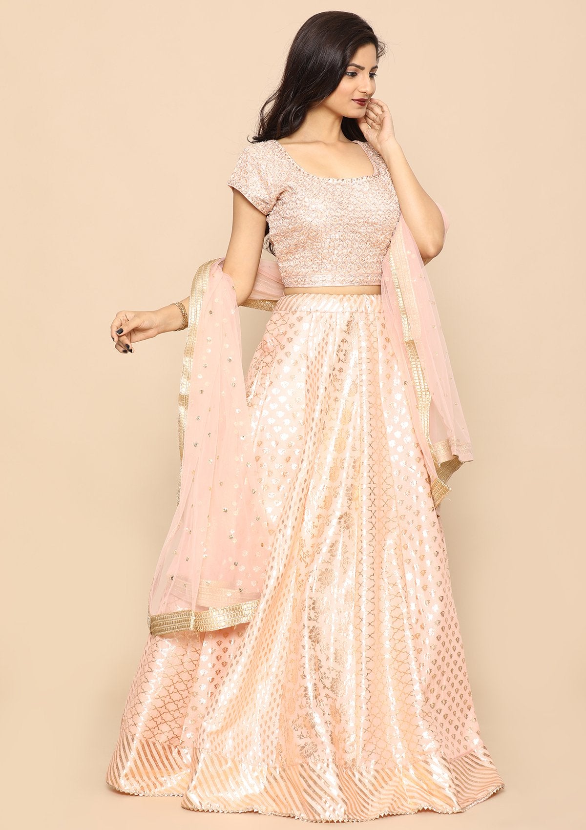 Pink Banarasi Silk Designer Lehenga-Koskii