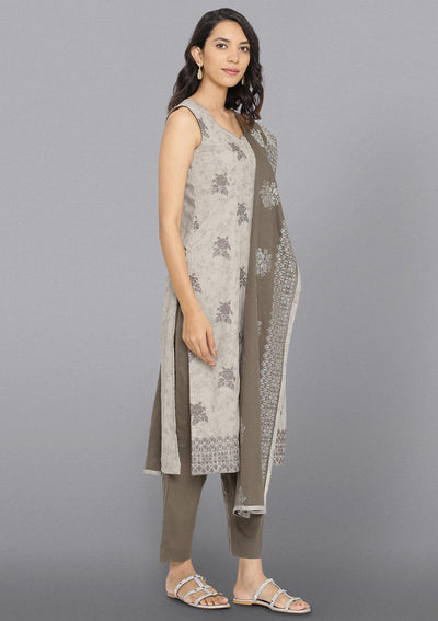 Light Grey Threadwork Cotton Designer Salwar Suit-Koskii