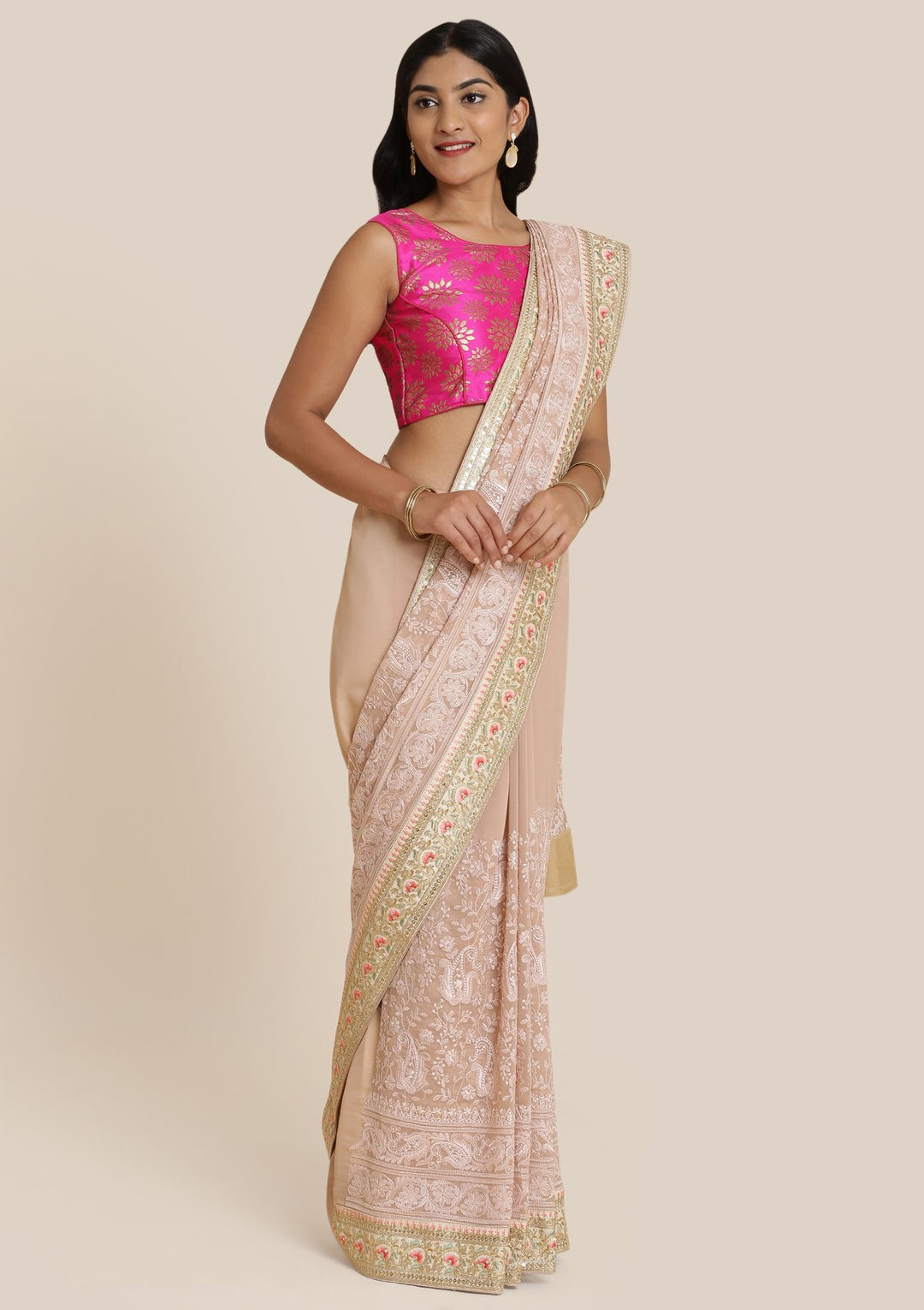 Mauve Zariwork Chiffon Designer Saree-Koskii