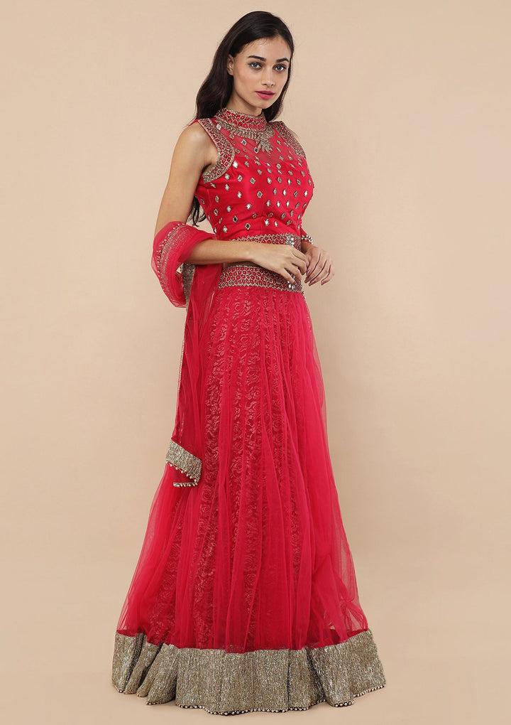 Pink Bead Work Silk Designer Lehenga-Koskii