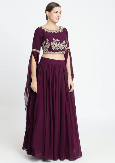 Wine Sequins Georgette Designer Lehenga-Koskii
