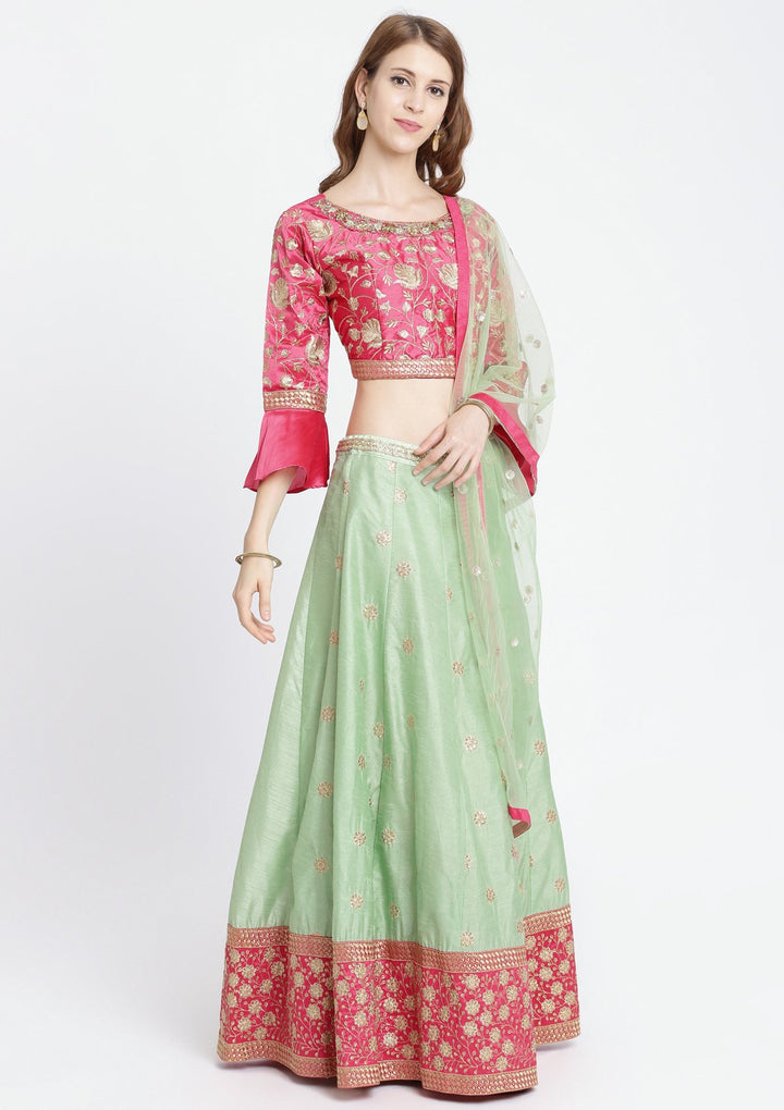 Pista Green Zariwork Rawsilk Designer Lehenga-Koskii