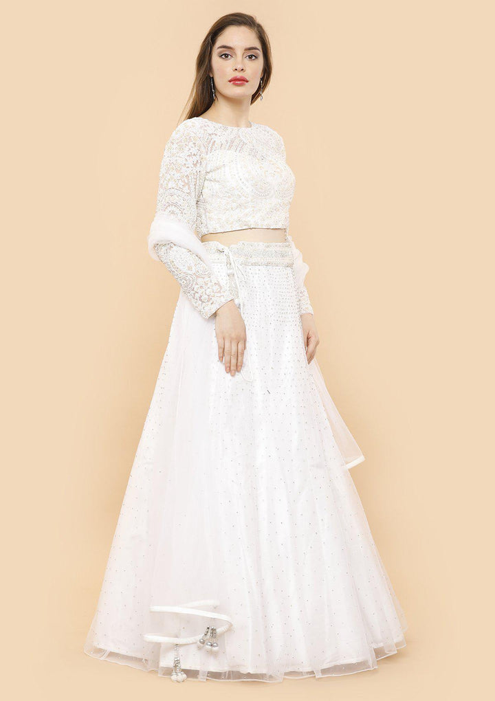 koskii ivory pearl and stone work lehenga-Koskii