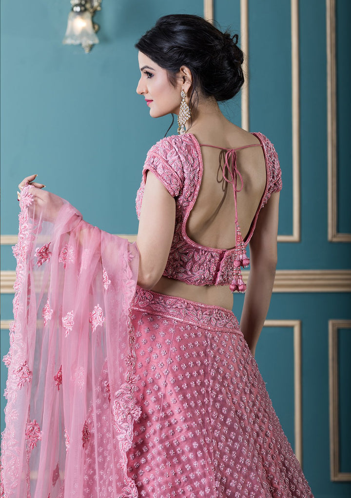 Pink Stonework Net Designer Lehenga-Koskii