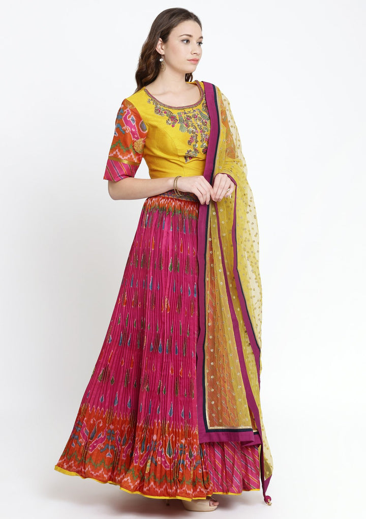 Fuschia Zardosi Rawsilk Designer Lehenga-Koskii