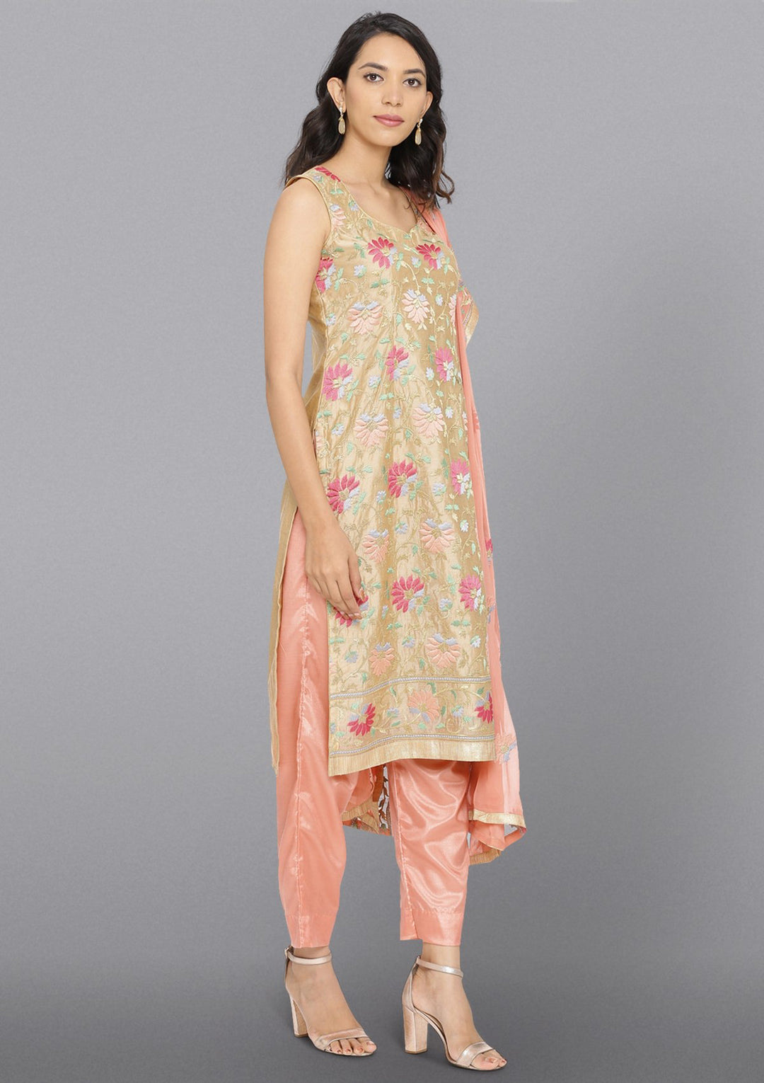 Gold Threadwork Chanderi Designer Salwar Suit-Koskii