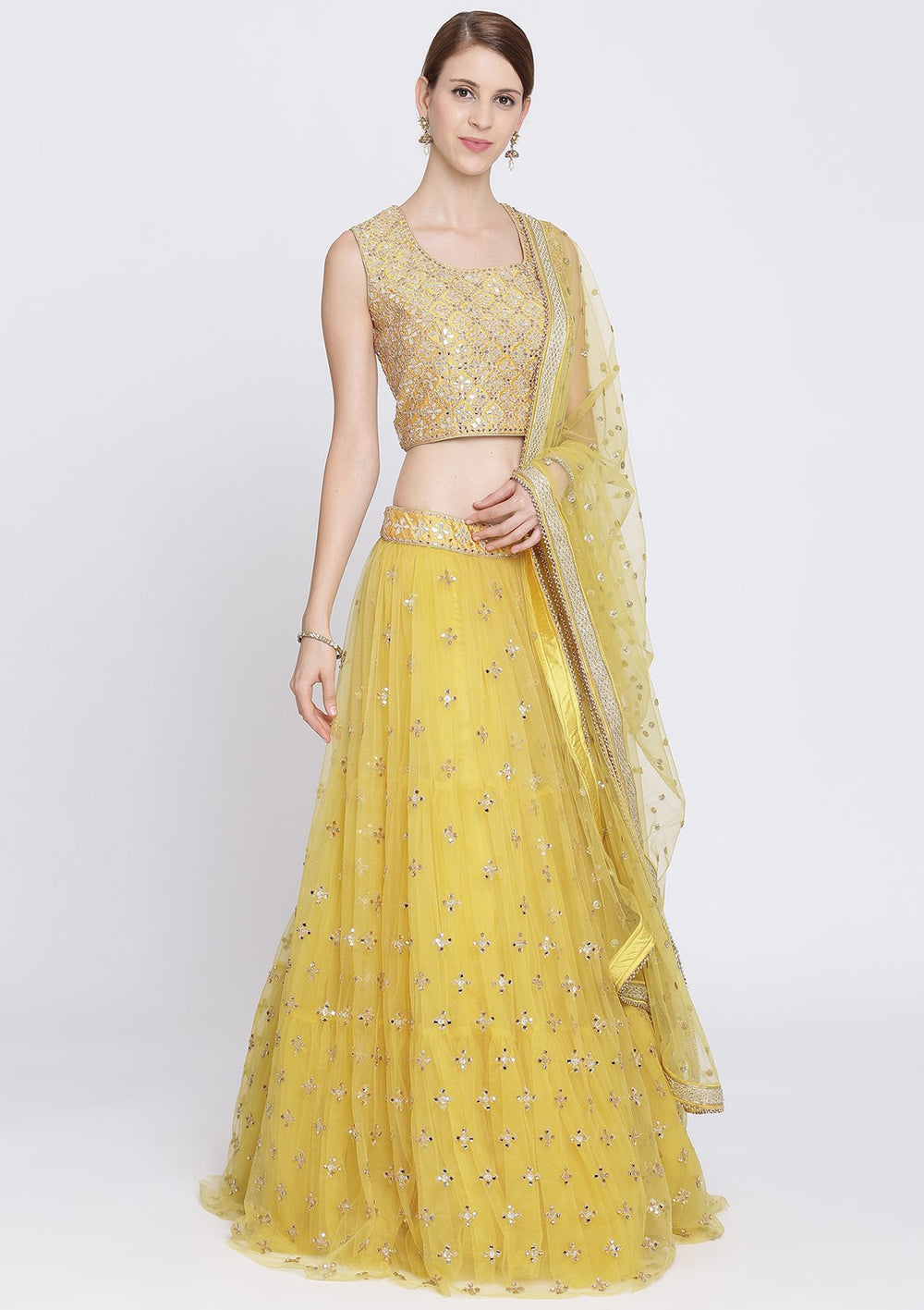 Yellow Gotapatti Net Designer Lehenga-Koskii