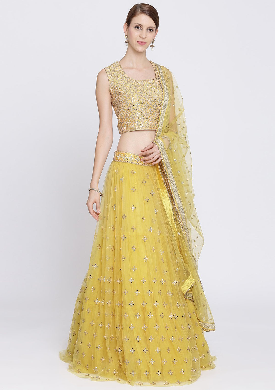 Yellow Gotapatti Net Designer Lehenga-Koskii